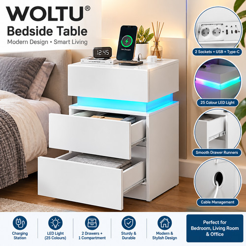 Woltu white bedside table - white, 2
