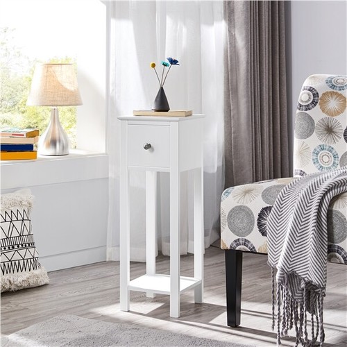White tall narrow nightstand - white,