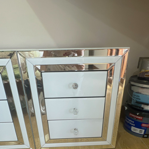 Mirrored white silver bedside - mirrored, white/silver