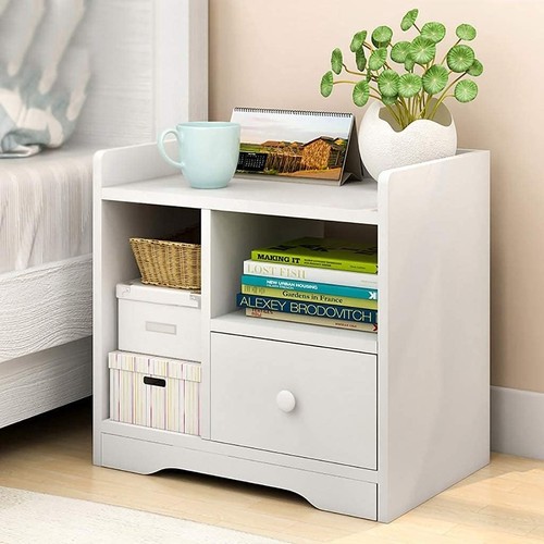 White wooden bedside table - white,