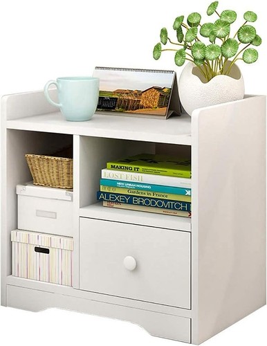 White wooden bedside table - white,