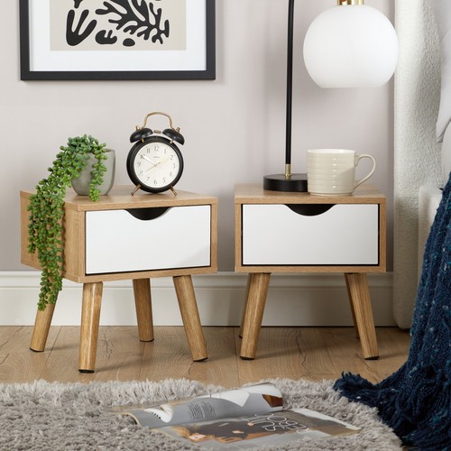 Pair bedside cabinets oak - of,
